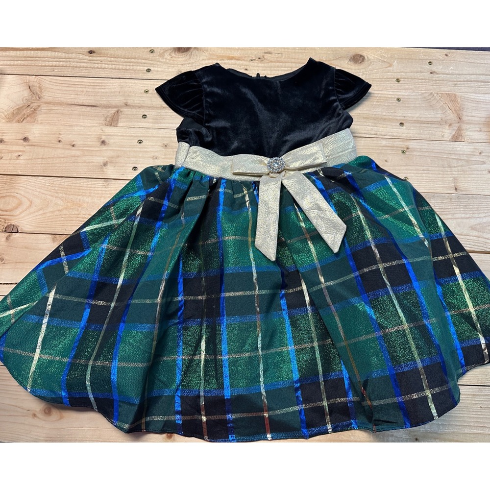 Rare Editions Girls Black Velvet Plaid Holiday Party Dress Size 3T